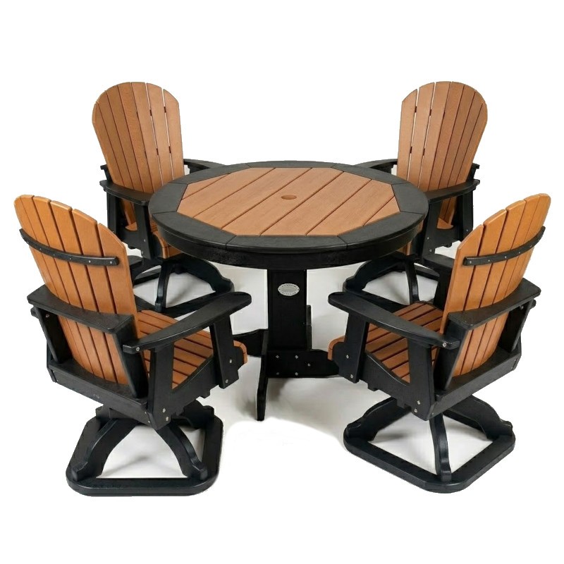Outdoor Poly Furniture 42" Round Inlay Dining Table with 4 Swivel Dining Chairs by Infinity Living - FF 42IDTSW