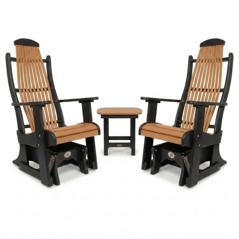 Outdoor Poly Furniture Set with Blue Ridge (2) Single Gliders & End Table in Cedar & Black by Infinity Living - FF BRSG-C-BLK-2 / FF BRUET-C-BLK
