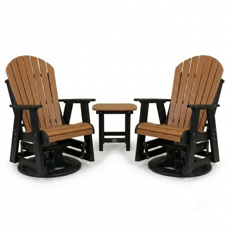 Outdoor Poly Furniture Set of 2 Fan Back Swivel Gliders with End Table by Infinity Living - FF FBSWG-2 / FF BRUET