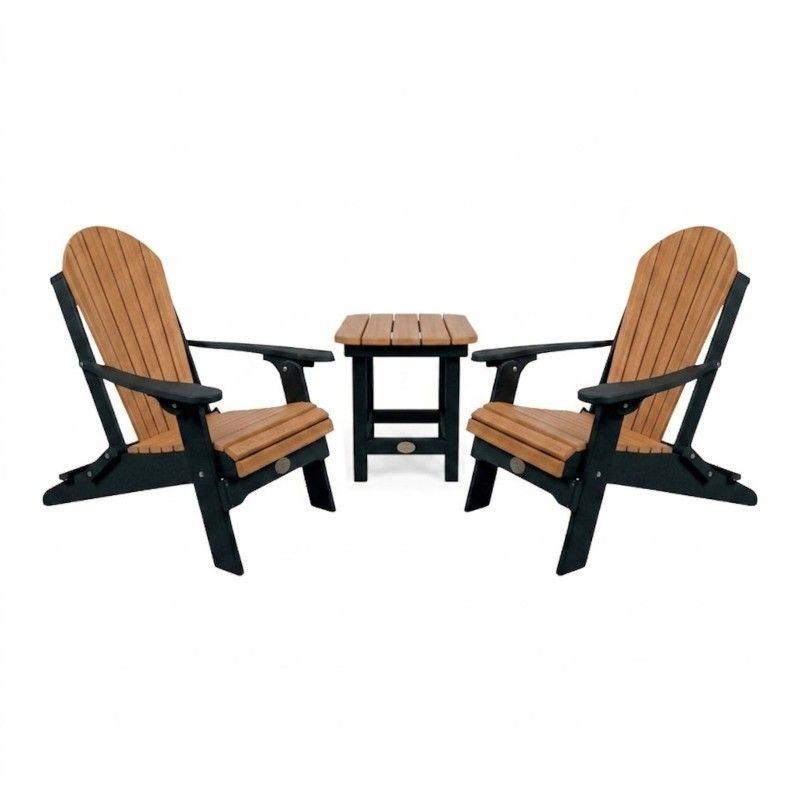Outdoor Poly Furniture Set with 2 Fan Back Adirondack Folding Chairs End Table by Infinity Living - FF FC-2 / FF BRUET