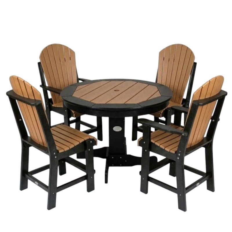 Outdoor Poly Furniture 42" Round Inlay Dining Table with 4 Fan Back Side Chairs by Infinity Living - FF 42IDT