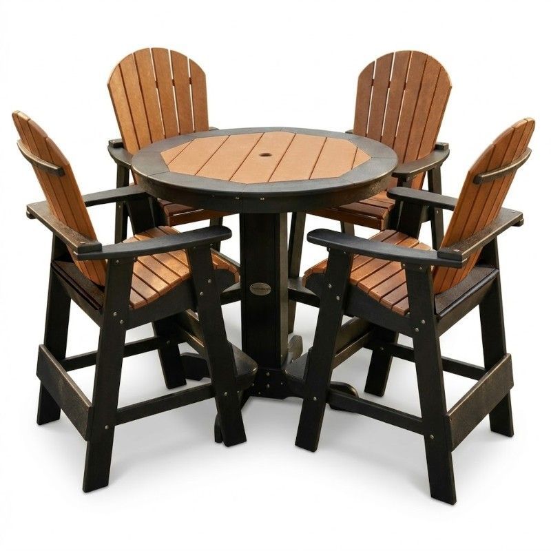 Outdoor Poly Furniture 42" Round Inlay Pub Table with 4 Fan Back Pub Chairs by Infinity Living - FF 42IPT