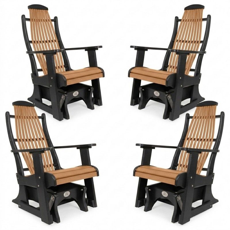Outdoor Poly Furniture Set of 4 Blue Ridge Single Gliders in Cedar & Black by Infinity Living - FF BRSG-C-BLK-4