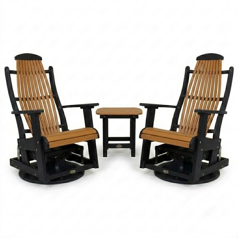 Outdoor Poly Furniture Set of 2 Blue Ridge Swivel Gliders with End Table by Infinity Living - FF BRSWG-2 / FF BRUET