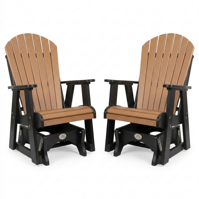 Outdoor Poly Furniture Set of 2 Fan Back Single Gliders in Cedar & Black by Infinity Living - FF FBSG-C-BLK-2